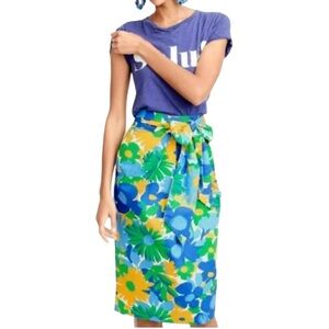LN J. Crew Morning Floral Print Seersucker Bow Tie Waist Midi Skirt - 4